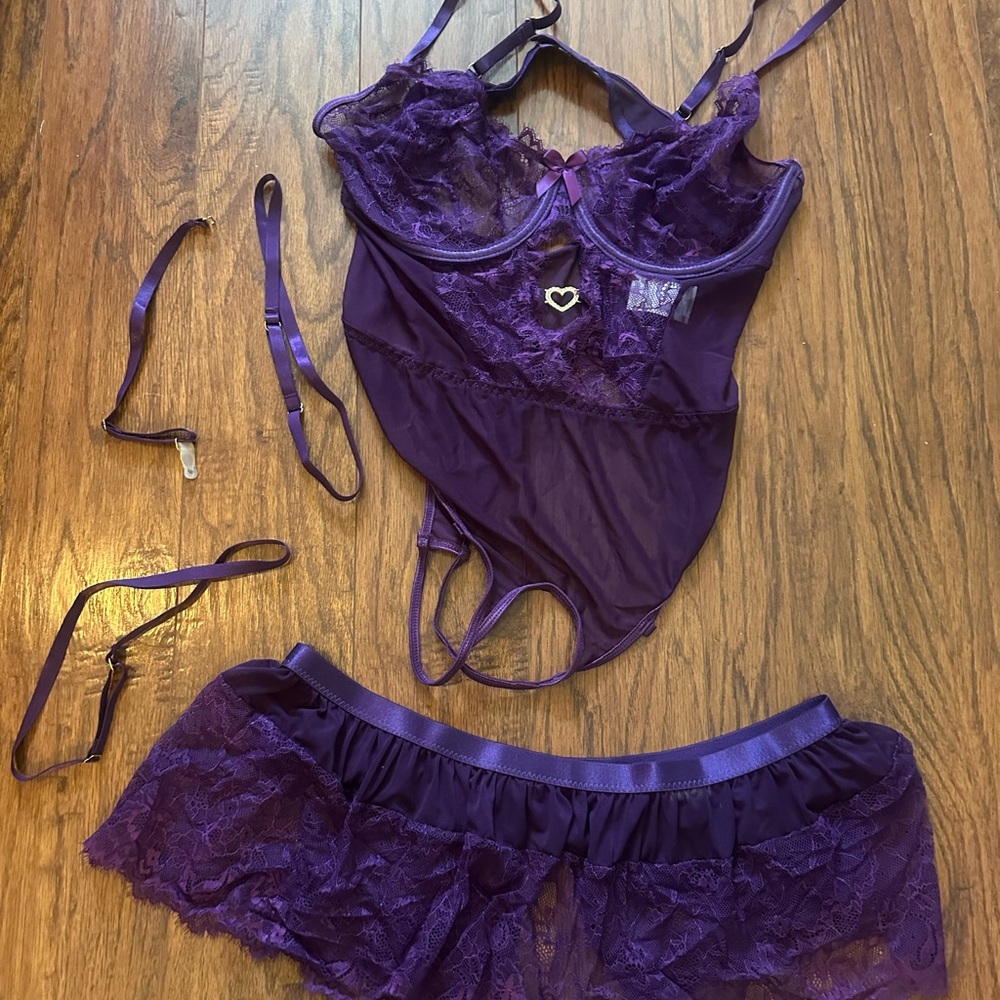 SHEIN Deep Purple Lace Chemise Set